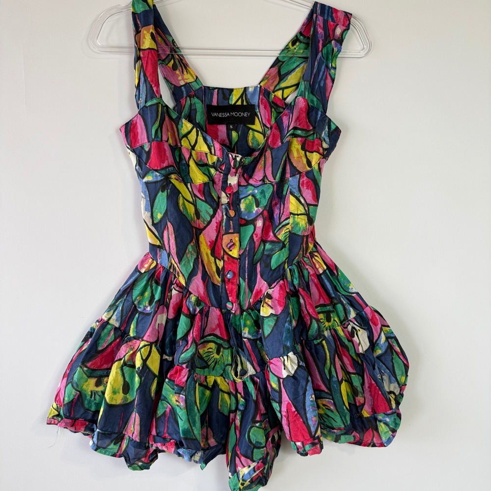 Vanessa Mooney Elisabeth Romper Dress Womens S Floral Excellent Tiered